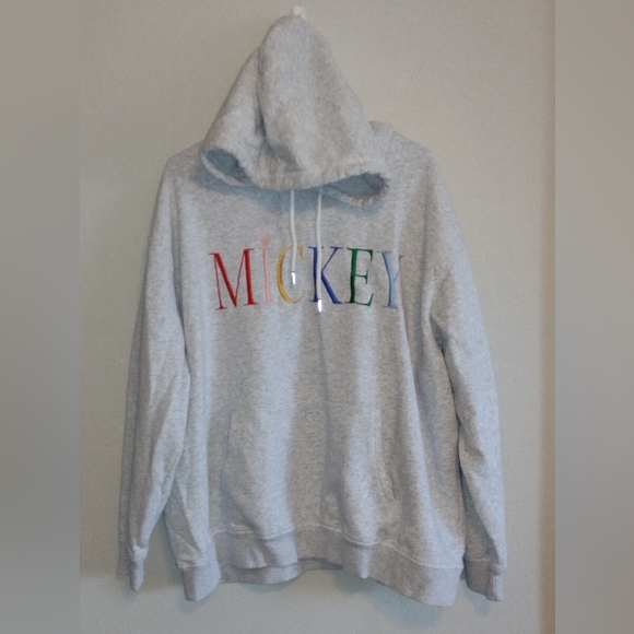 H&M Disney Mickey Mouse Womens Gray Cotton Embroidered Drawstring Hoodie Size XL - Picture 4 of 11